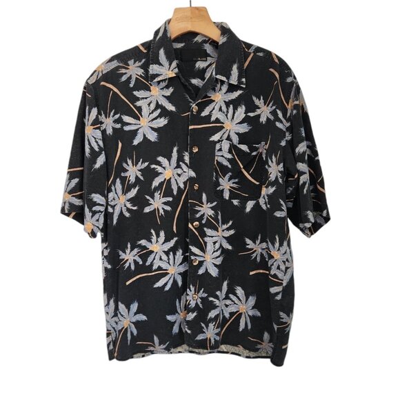 Bill Blass Hawaiian Shirt Silk Button Up Black Floral Tropical Mens Small EUC - Picture 1 of 12